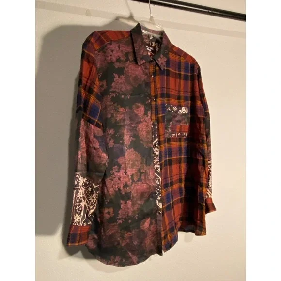 Johnny Was Workshop Patchwork Flannel Button Up Floral Shirt Sz. S - Picture 2 of 12